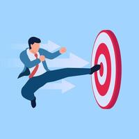 person jumping kicking the target, metaphor of hitting the target vector