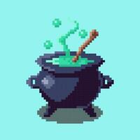 Pixel art magic cauldron halloween design vector