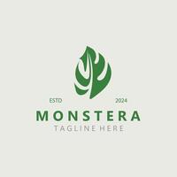 Monstera deliciosa leaf nature logo design, flat plant icon design illustration template vector