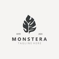 Monstera deliciosa leaf nature logo design, flat plant icon design illustration template vector