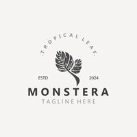 Monstera deliciosa leaf nature logo design, flat plant icon design illustration template vector