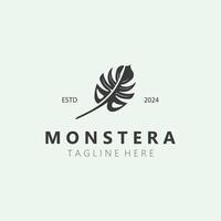 Monstera deliciosa leaf nature logo design, flat plant icon design illustration template vector