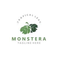 Monstera deliciosa leaf nature logo design, flat plant icon design illustration template vector