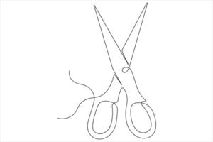 Continuous one line art drawing of scissors illustration design vector