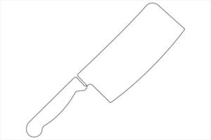 illustration continuous one line art drawing of cleaver meat knife design vector