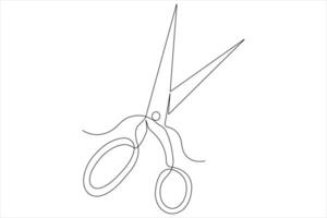 Continuous one line art drawing of scissors illustration design vector