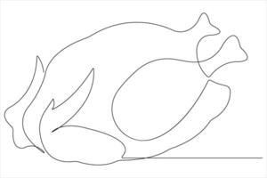 Whole chicken turkey meat continuous one line art drawing of vector