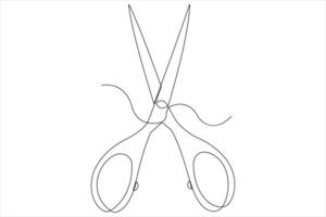 Continuous one line art drawing of scissors illustration design vector