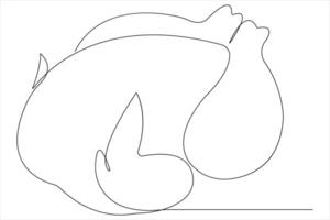 Whole chicken turkey meat continuous one line art drawing of vector