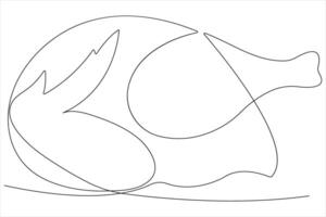 Whole chicken turkey meat continuous one line art drawing of vector