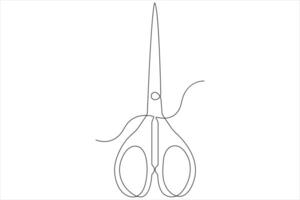 Continuous one line art drawing of scissors illustration design vector