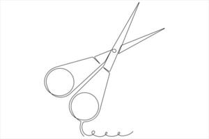 Continuous one line art drawing of scissors illustration design vector