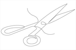 Continuous one line art drawing of scissors illustration design vector