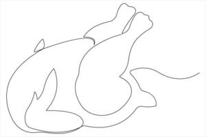 Whole chicken turkey meat continuous one line art drawing of vector