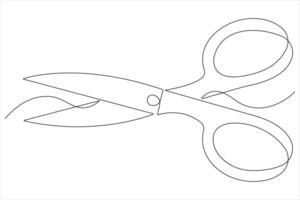 Continuous one line art drawing of scissors illustration design vector