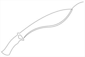 Continuous one line art drawing of knife outline illustration vector