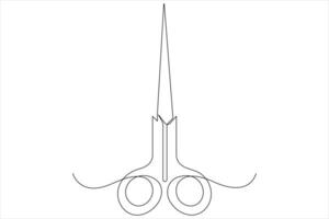 Continuous one line art drawing of scissors illustration design vector