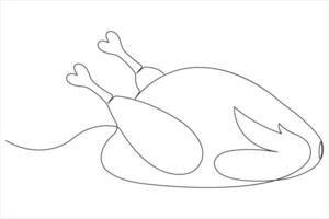 Whole chicken turkey meat continuous one line art drawing of vector