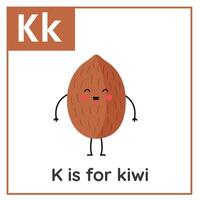 Fruta y vegetal alfabeto tarjeta de memoria flash para niños. aprendizaje letra k. k es para kiwi. vector