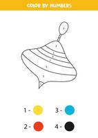 Color cartoon spinning top by numbers. Worksheet for kids. vector