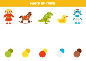 Color matching game for kids. Match toys and colors. vector