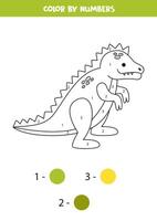 Color cartoon dinosaur by numbers. Worksheet for kids. vector