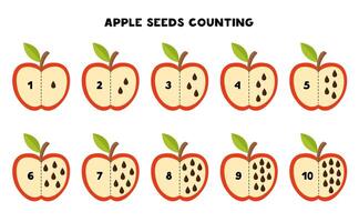 Count all apple seeds. Math game for preschool kids. vector