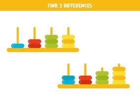 Find 3 differences between two cute cartoon counting frames. vector