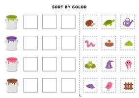 Sort pictures by color. Basic colors for kids. Game for kids. Cut and glue. vector