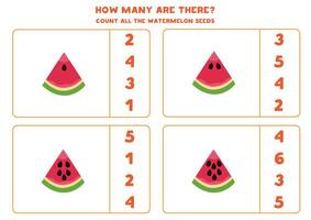 Count all watermelon slices and circle the correct answers. vector