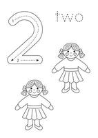 Flashcard number 2. Preschool worksheet. Count toys. vector