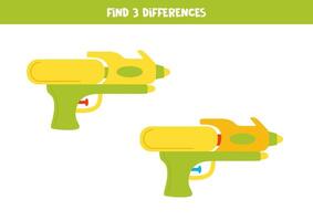 encontrar 3 diferencias Entre dos linda dibujos animados agua armas.. vector