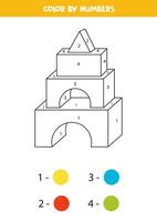 Color cartoon toy pyramid by numbers. Worksheet for kids. vector