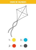 Color cartoon kite by numbers. Worksheet for kids. vector