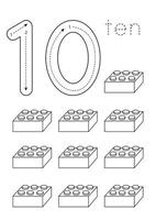 Flashcard number 10. Preschool worksheet. Count toys. vector