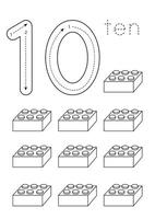 Flashcard number 10. Preschool worksheet. Count toys. vector