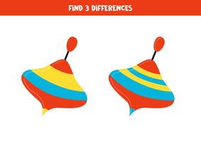 Find 3 differences between two cute cartoon spinning tops. vector