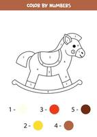 color dibujos animados balanceo caballo por números. hoja de cálculo para niños. vector