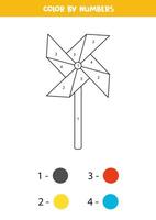 Color cartoon pinwheel by numbers. Worksheet for kids. vector