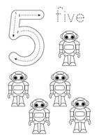 Flashcard number 5. Preschool worksheet. Count toys. vector