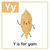 Fruit and vegetable alphabet flashcard for children. Learning letter Y. Y is for yam. vector