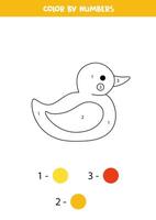 Color cartoon rubber duck by numbers. Worksheet for kids. vector