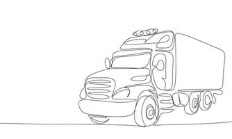 American track one line continuous. Lorry line art. Hand drawn art. vector