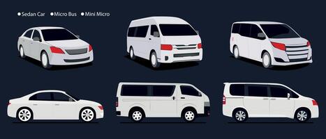 carros de diferente tipos de ilustraciones conjunto lado ver de sedán, microbús, micro, mini micro vector