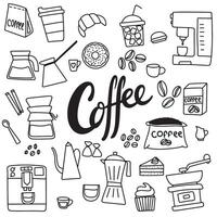 Collection of coffee icons set in doodle style. Hand drawn art. vector