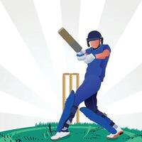 ilustración de un bateador jugando Grillo en el campo en un vistoso antecedentes vector