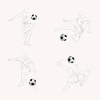 línea dibujo de fútbol jugador pateando un pelota vector