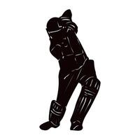 Set of batsman silhouette playing cricket on the field. Black and white vector