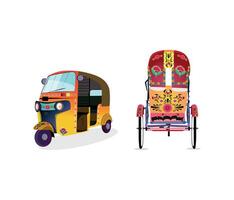 Set of rickshaw, and tuk-tuk on white background vector