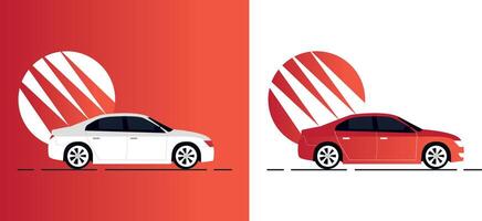 Sedan car with red background and side view car vector